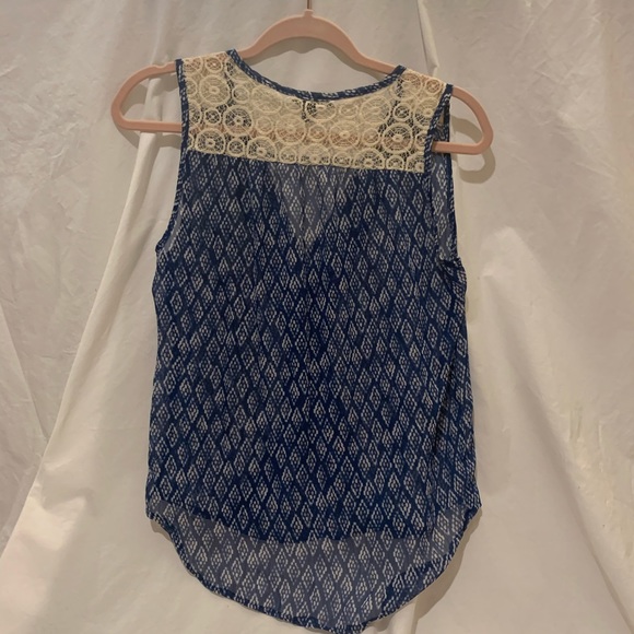 About A Girl Blue, White Patterned Lace Tank Top - Picture 3 of 6